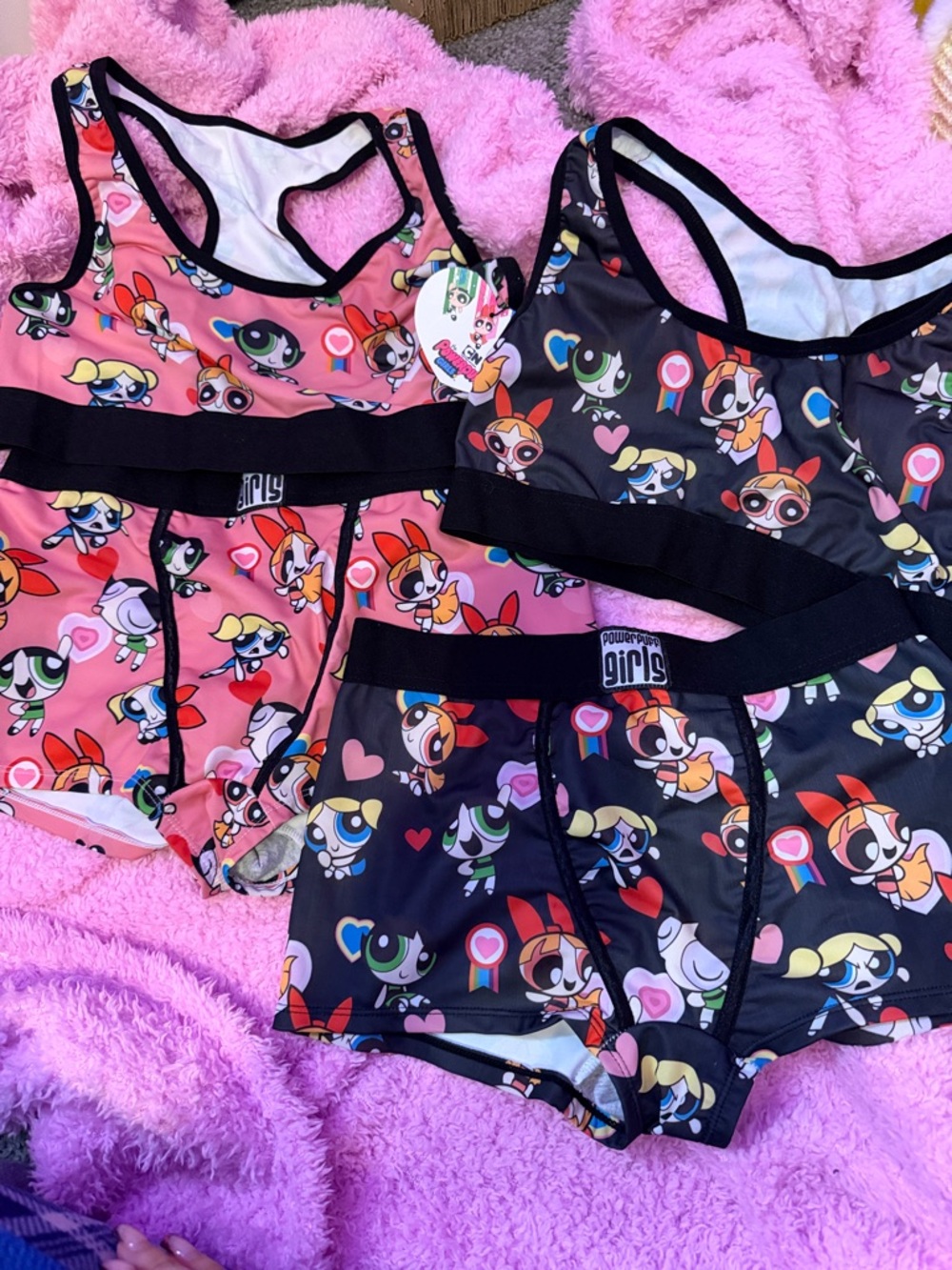 Powerpuff Girls Matching Sports Bras & Boyshorts Set - Pink & Black